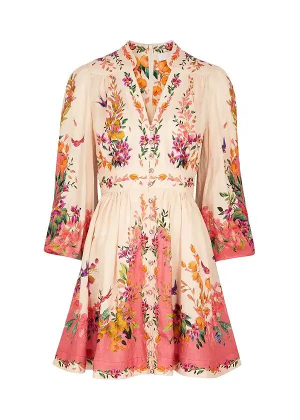 Zimmermann Tropicana Floral-Print Linen Mini Dress size 1 US 6