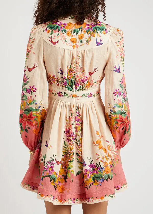 Zimmermann Tropicana Floral-Print Linen Mini Dress size 0 US 2