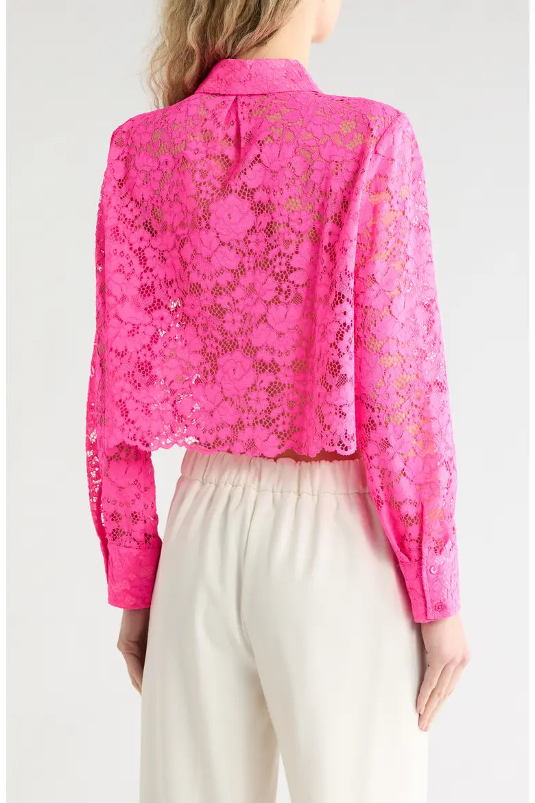 L'Agence Akemi Lace Crop Button-Up Shirt size L