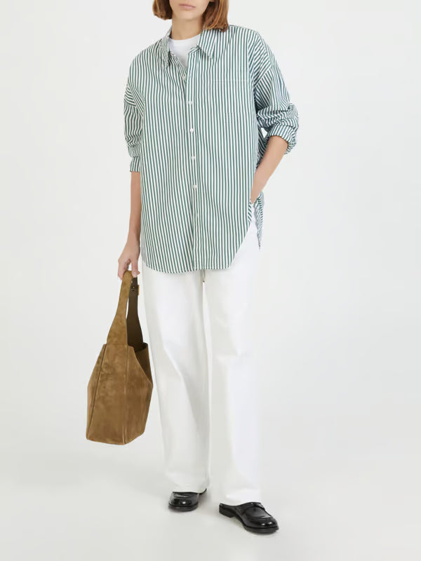 Denimist Button Front Shirt Green Stripe size XS