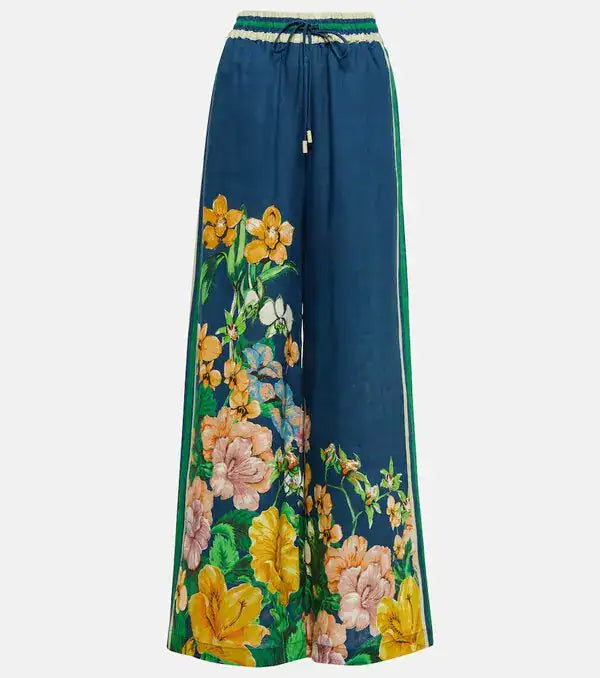 Alemais Lyla Floral Wide-Leg Linen Pants size 2