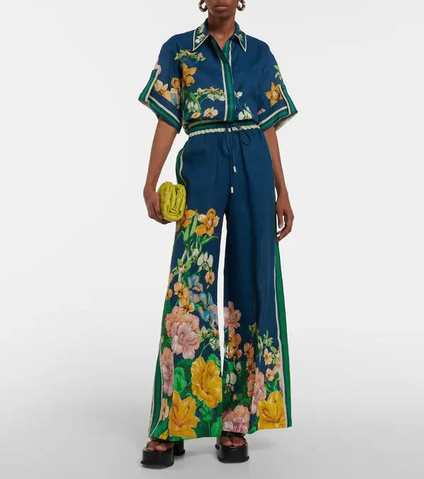 Alemais Lyla Floral Wide-Leg Linen Pants size 2