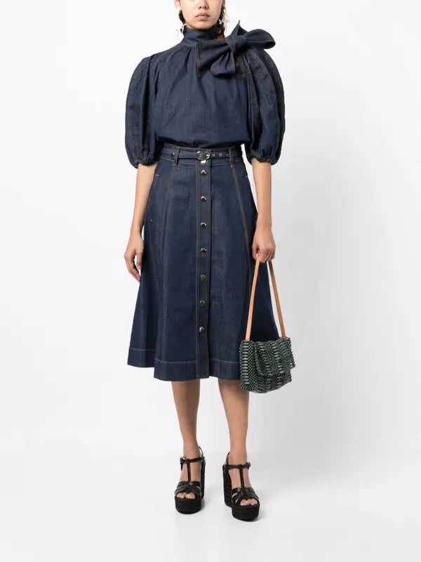 Zimmermann Gathered Denim Blouse size 2 US 8