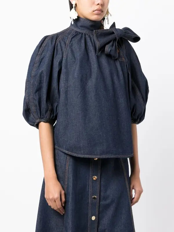 Zimmermann Gathered Denim Blouse size 2 US 8