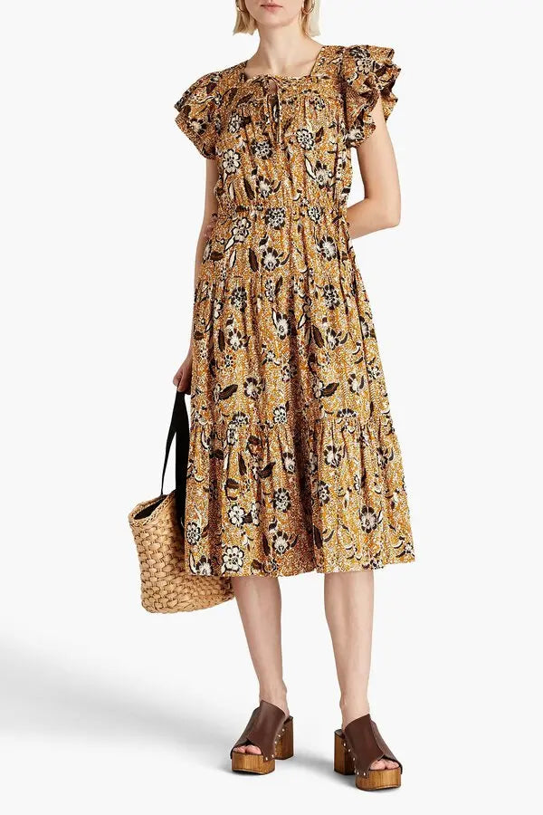 Ulla Johnson Zuma Midi Dress in Amber size 4