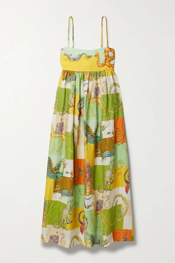 Alemais Jerome Cutout Printed Linen Midi Dress size US 6