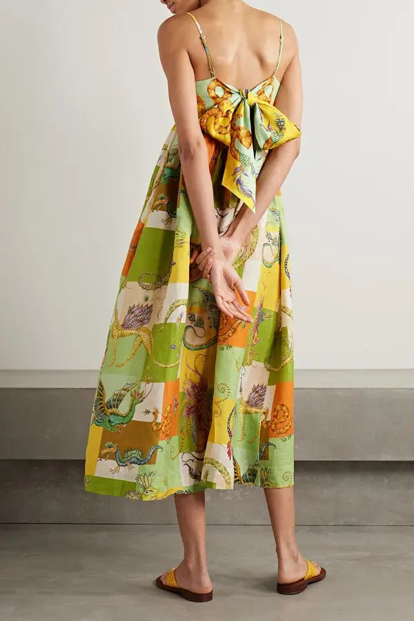 Alemais Jerome Cutout Printed Linen Midi Dress size US 6