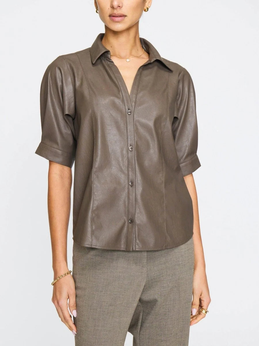 Brochu Walker The Max Leather Shirt in Tanner Gray size S
