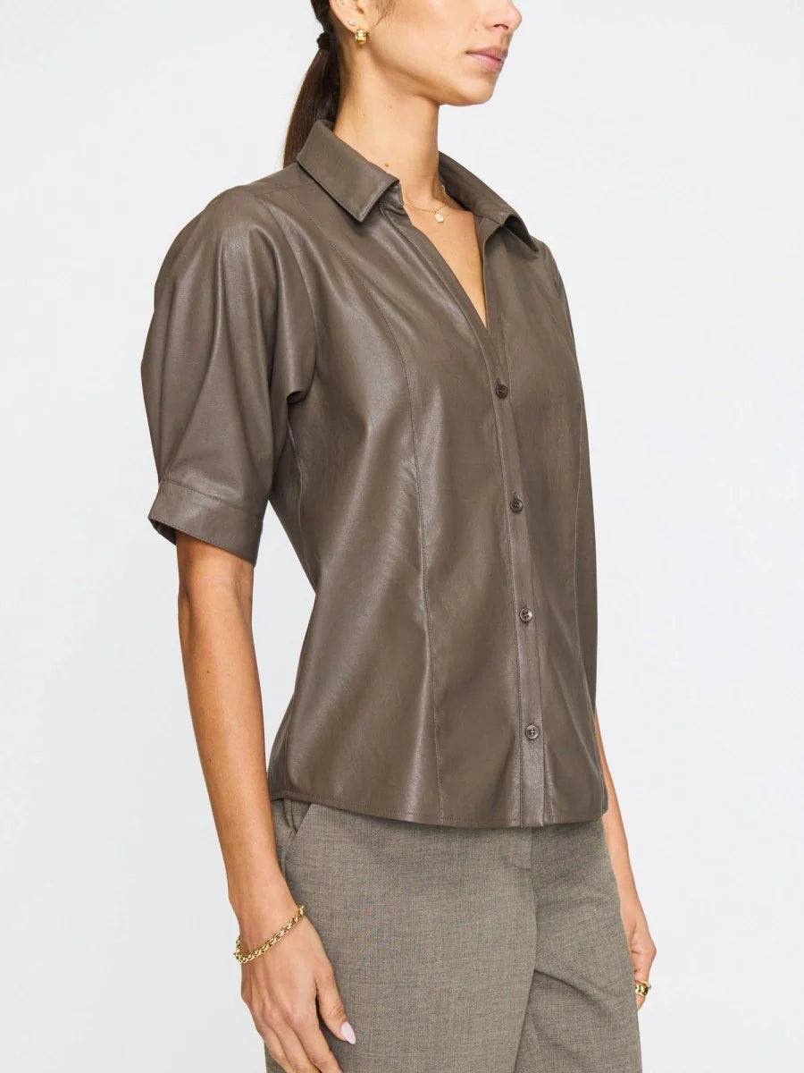 Brochu Walker The Max Leather Shirt in Tanner Gray size S