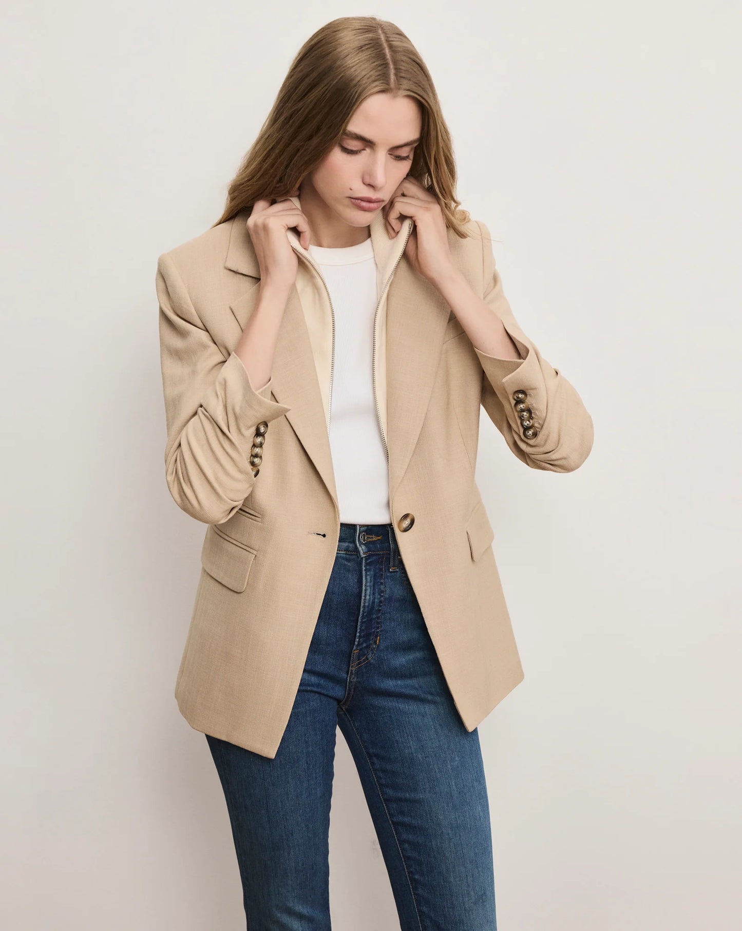 Veronica Beard Battista Dickey Jacket Blazer in Stone Khaki size 8