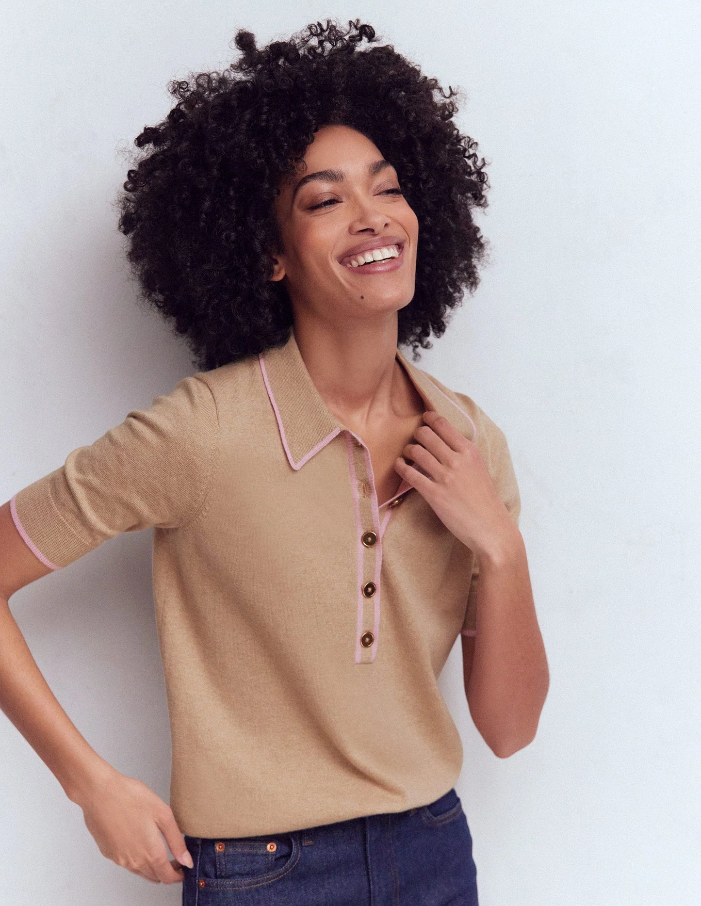 Boden Liz Henley T-Shirt in Chinchilla Melange size L
