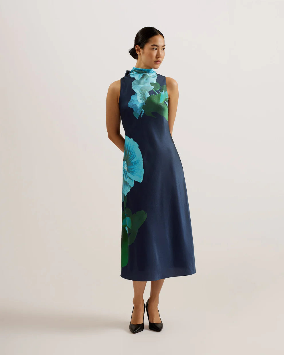 Ted Baker Timava Cowl Neck Midi Slip Dress Navy size 5 US 12