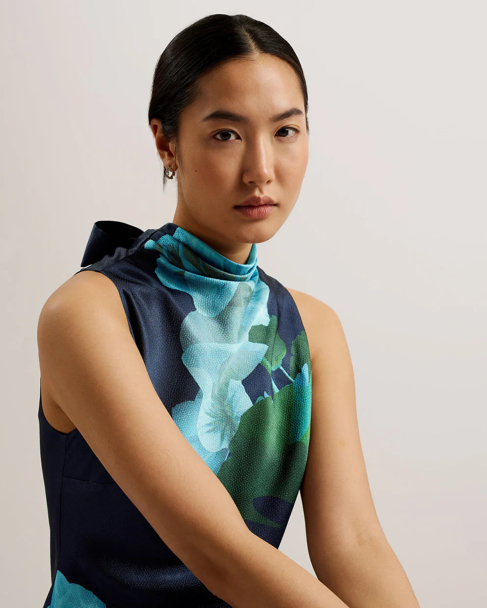 Ted Baker Timava Cowl Neck Midi Slip Dress Navy size 5 US 12