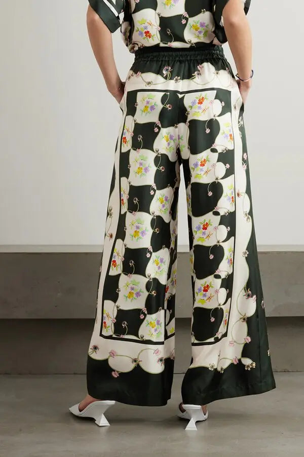 Alemais Venus Printed Silk-Twill Wide-Leg Pants size 4