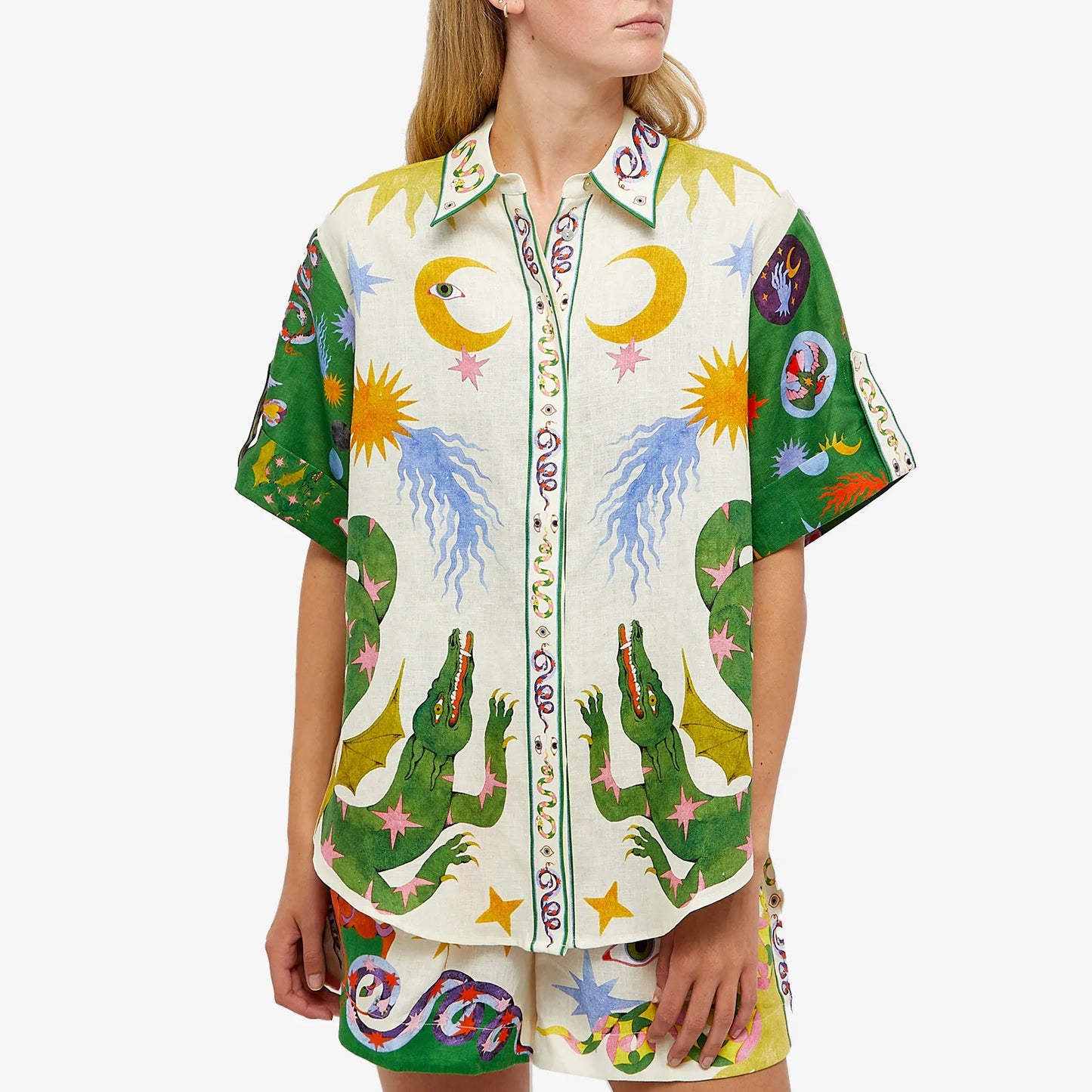 Alemais Seeker Printed Linen Shirt with Matching Seeker Linen Pants size 6 US 2
