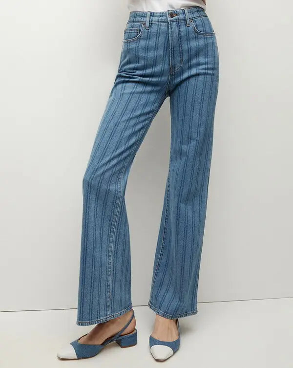 Veronica Beard Crosbie Striped Loafer Length Wide-Leg Jean size 25