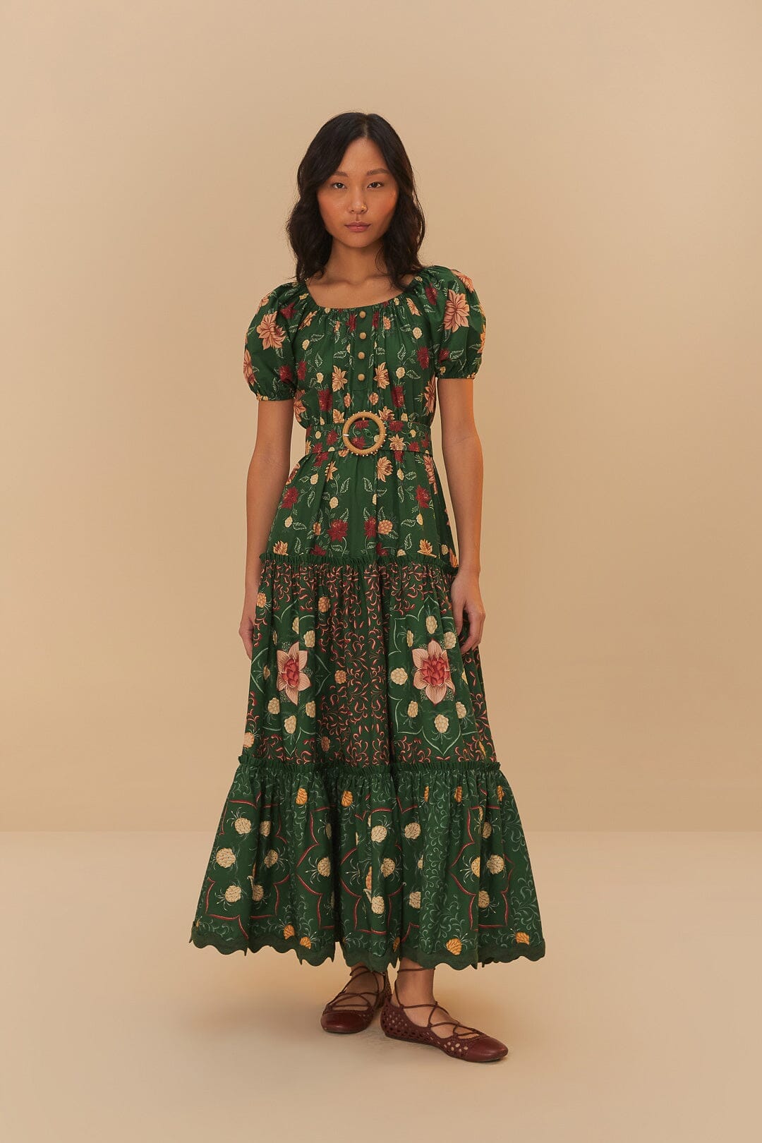 Farm Rio Green Pineapple Garden Organic Cotton Maxi Dress size S