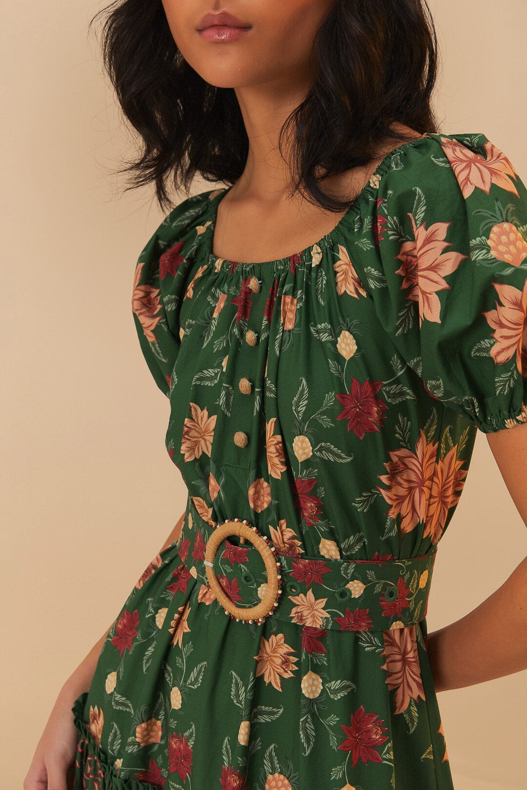 Farm Rio Green Pineapple Garden Organic Cotton Maxi Dress size S