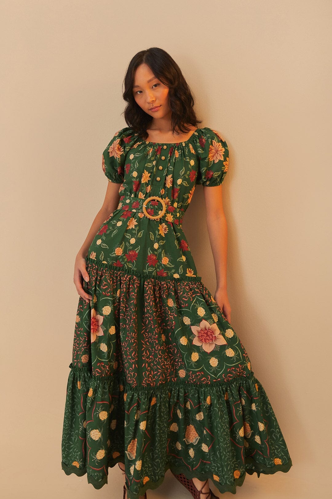Farm Rio Green Pineapple Garden Organic Cotton Maxi Dress size S