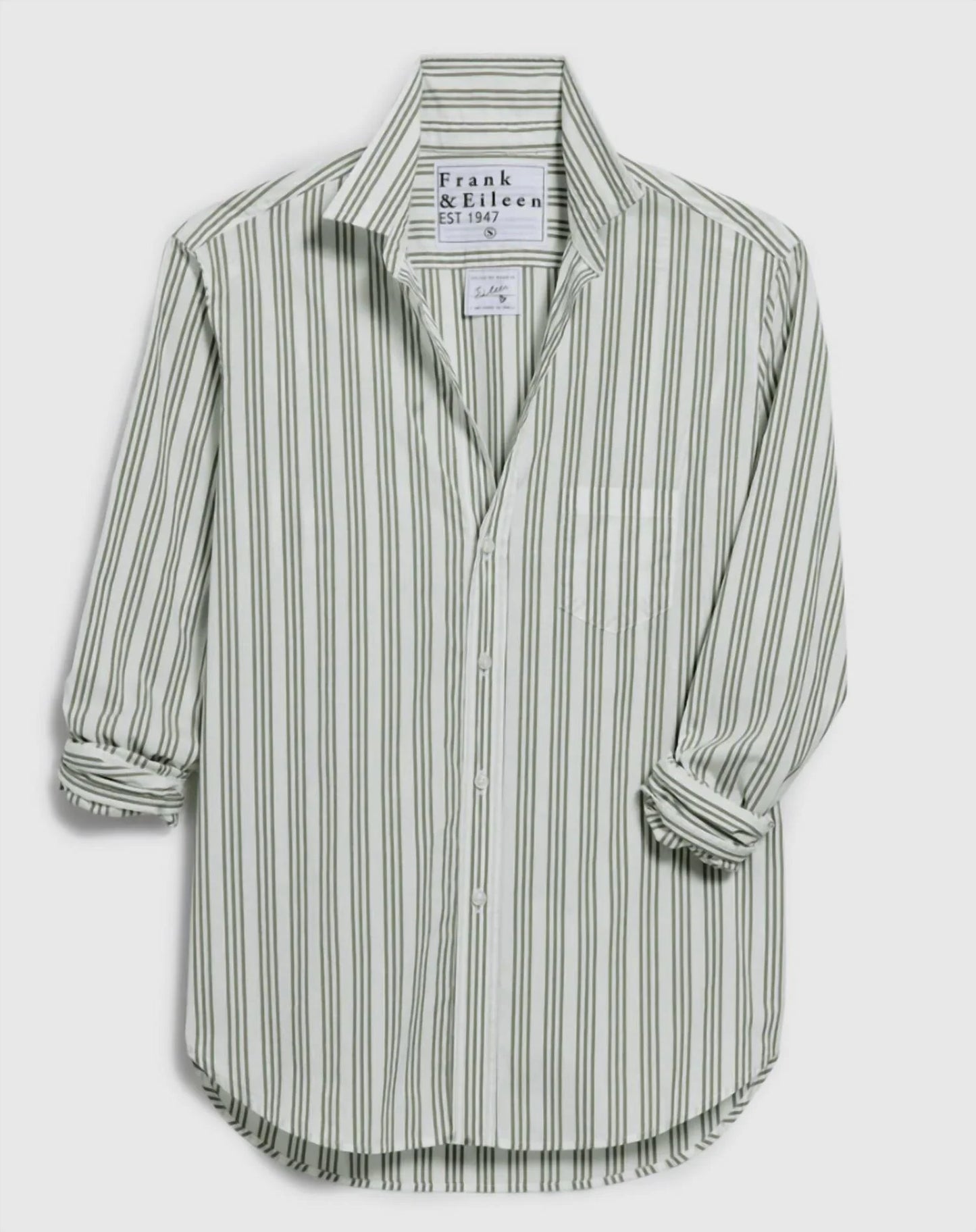 Frank & Eileen Eileen Relaxed Button Up Shirt in Army Green Beige Stripe size XL