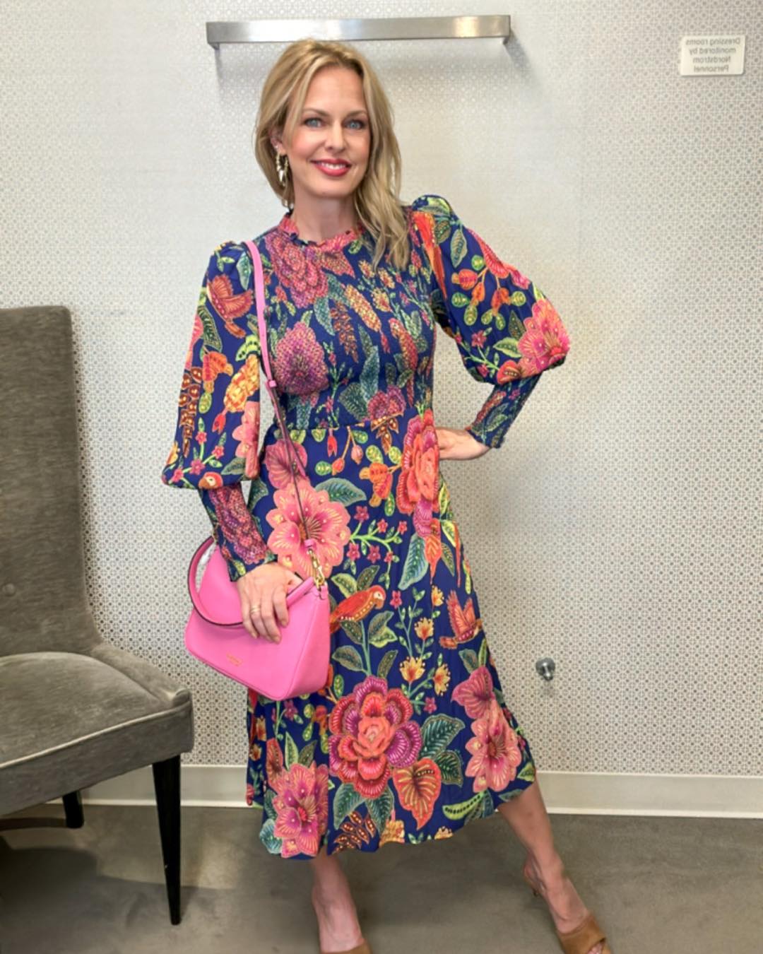 Farm Rio Macaw Bloom Floral Smocked Mock Neck Juliet Dress size M