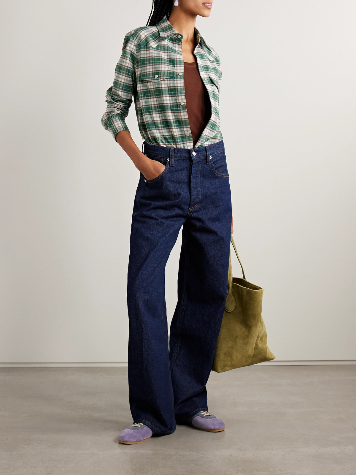 TWP Carter Checked Cotton-Flannel Shirt Green size S