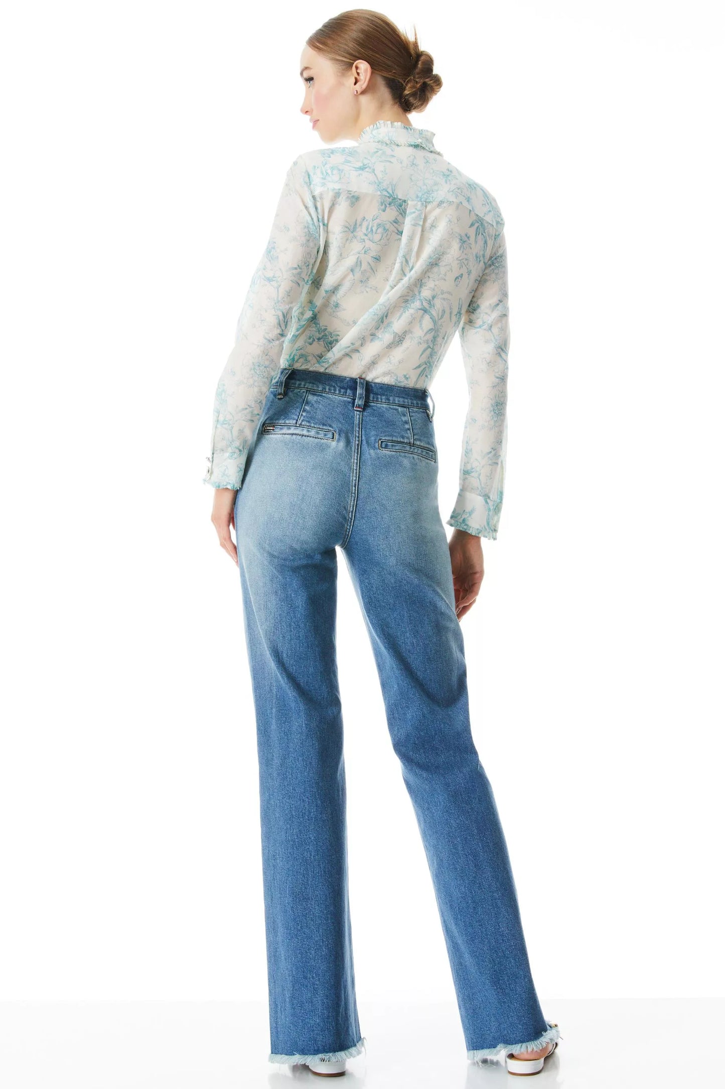 Alice and Olivia Kurt Ruffled Blouse Cream Light Blue size S