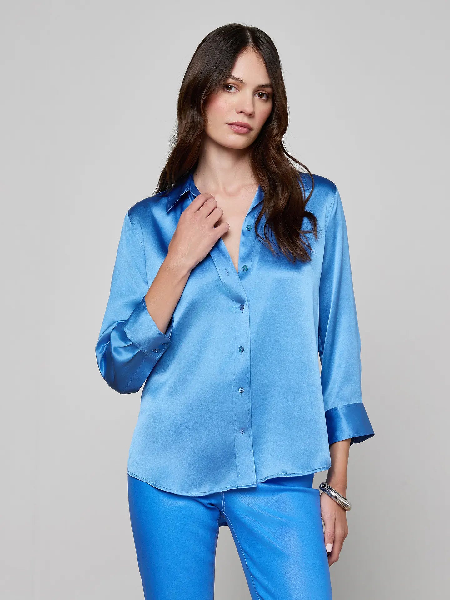 L'Agence Dani Silk Blouse in Regatta Blue size XS
