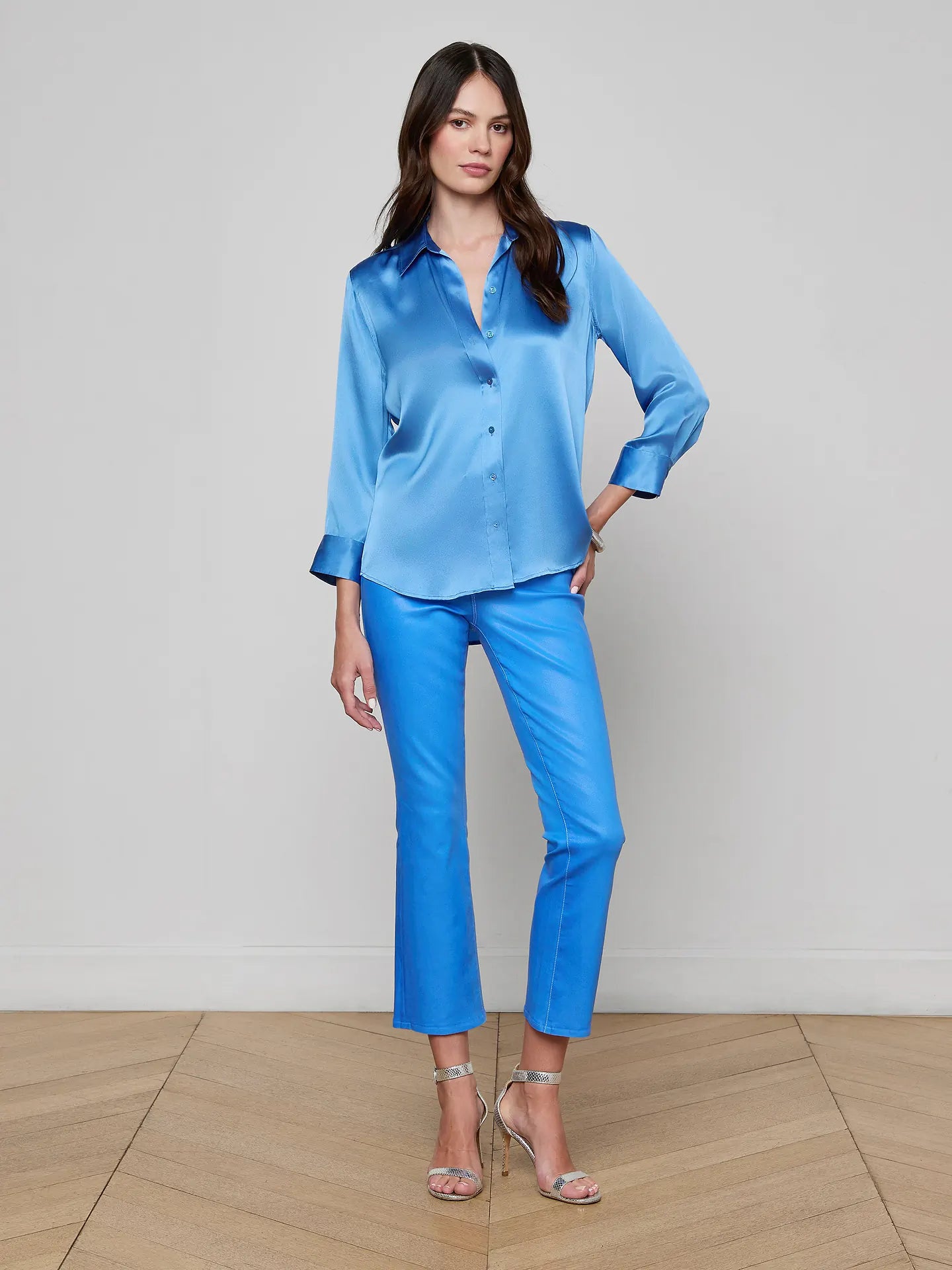 L'Agence Dani Silk Blouse in Regatta Blue size XS