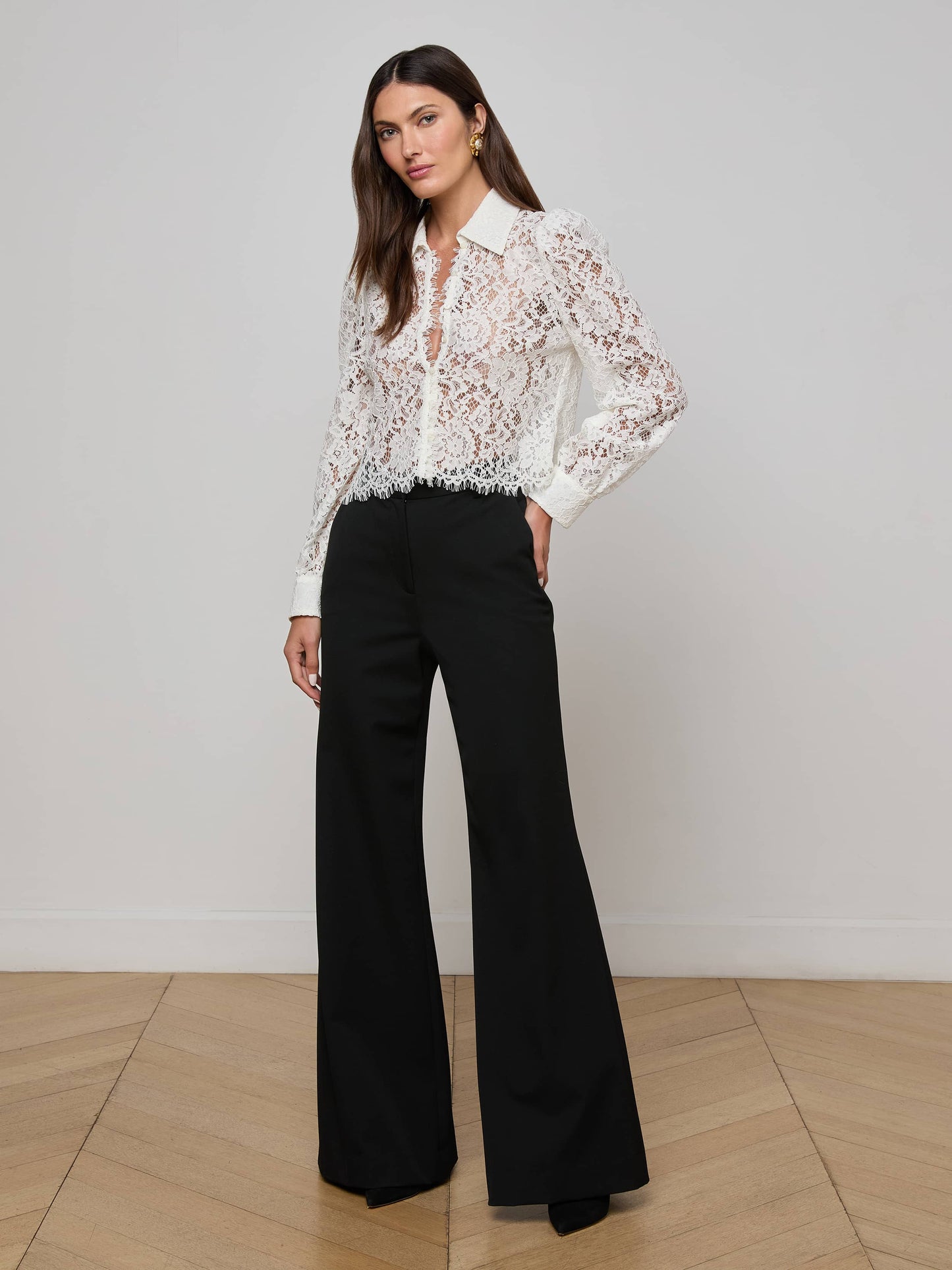 L'Agence Anita Lace Blouse in Ivory size XS