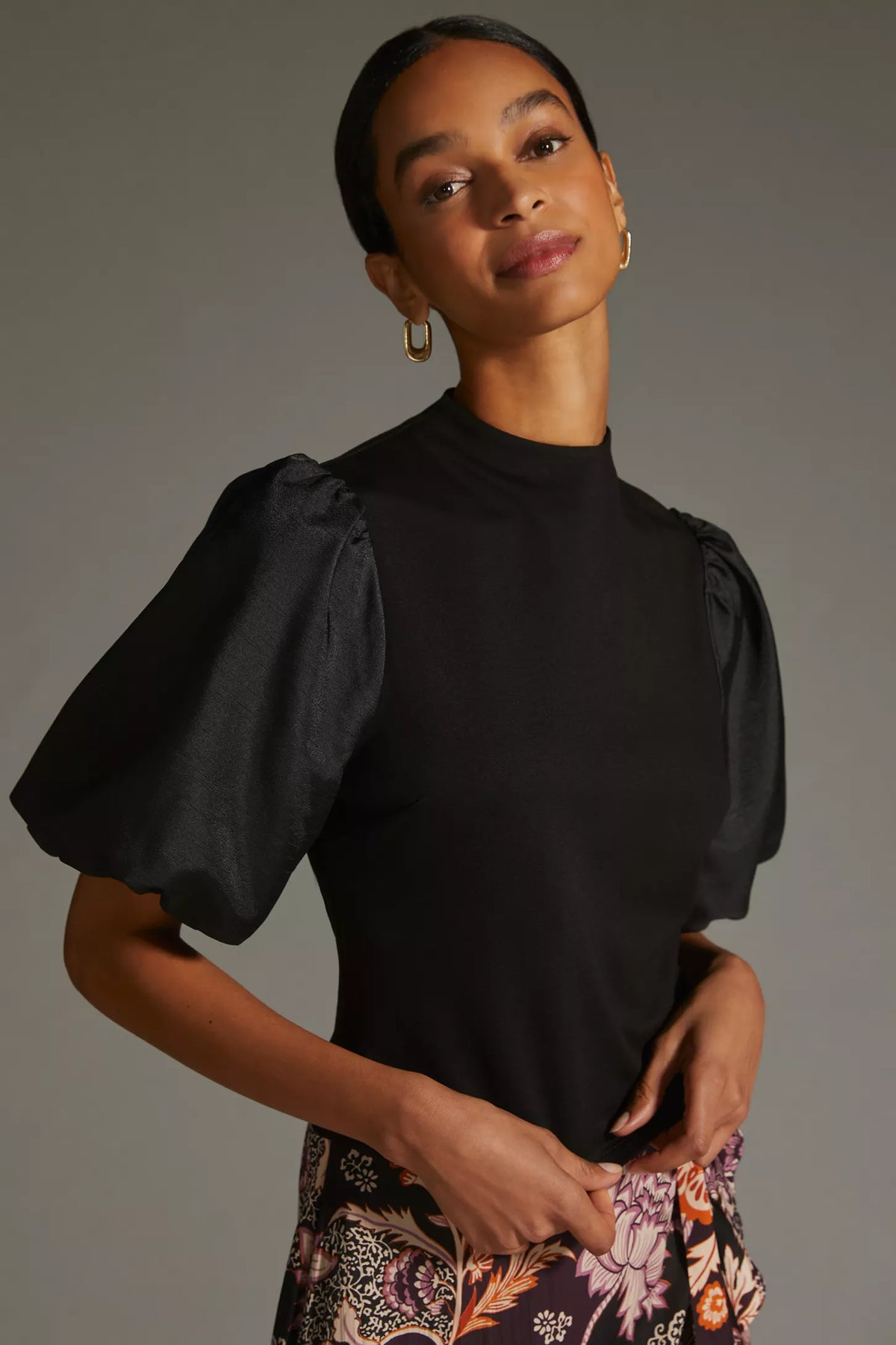 Sunday in Brooklyn Black Puff-Sleeve Ponte Top size S