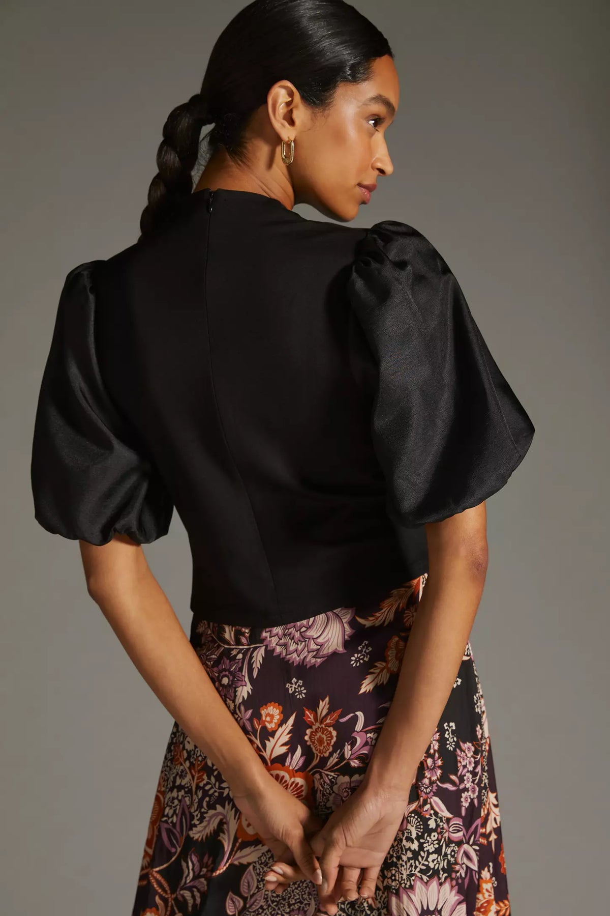 Sunday in Brooklyn Black Puff-Sleeve Ponte Top size S