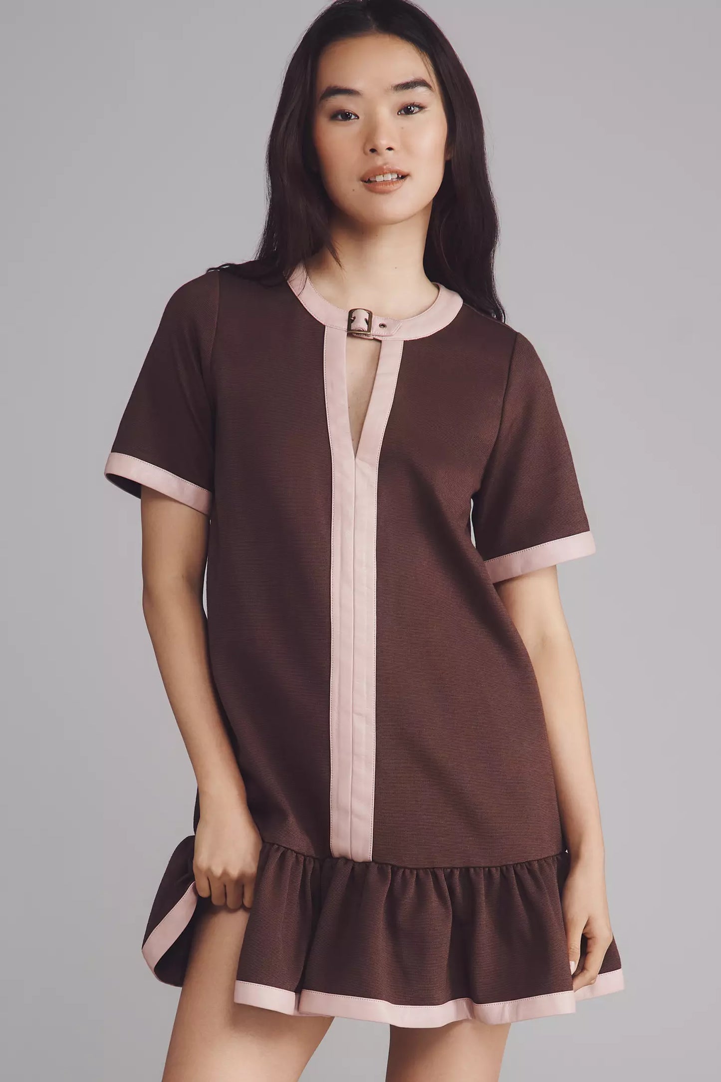 Maeve Colorblock Drop-waist Mini Dress In Brown size M