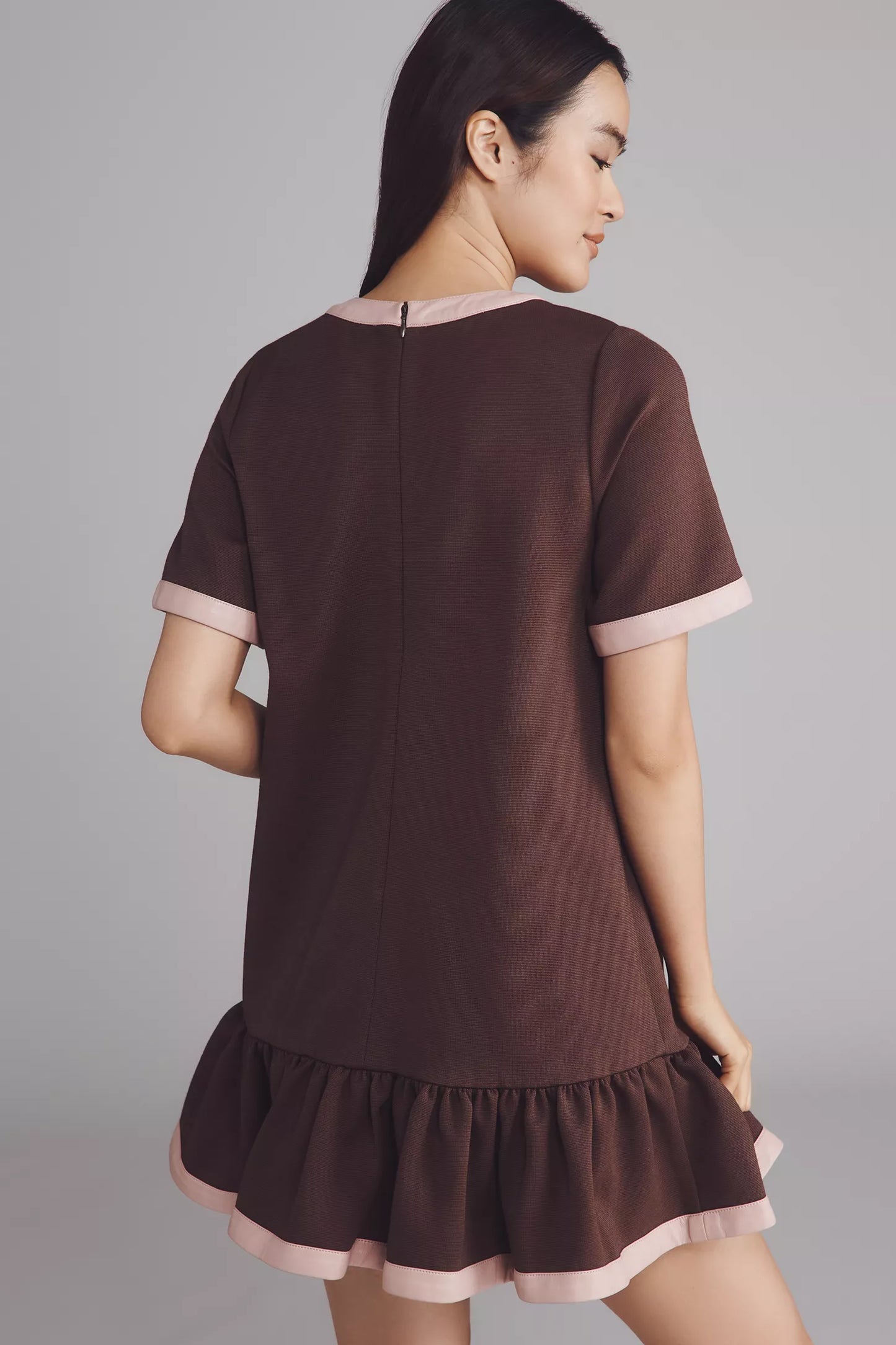 Maeve Colorblock Drop-waist Mini Dress In Brown size M