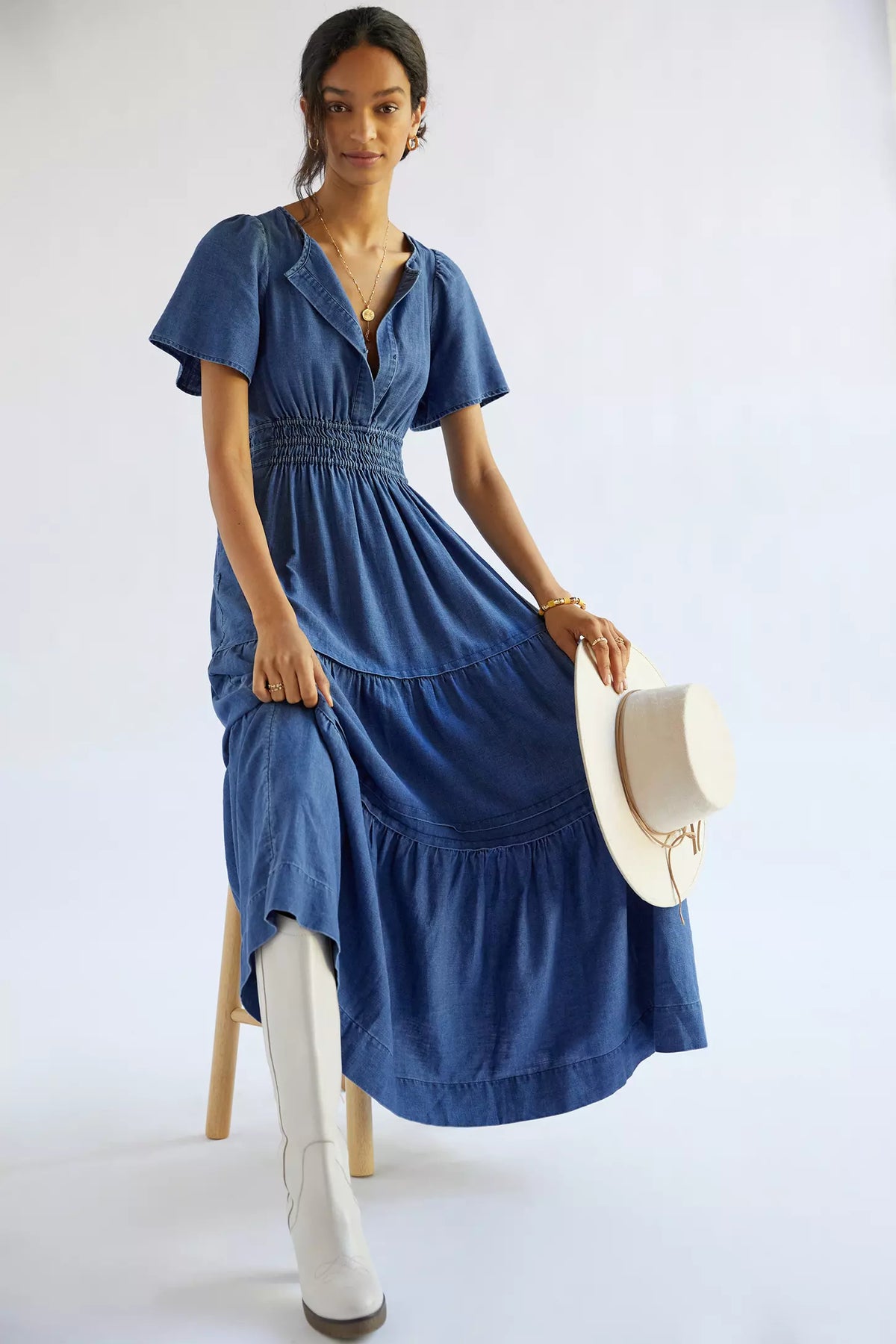 Maeve The Somerset Denim Maxi Dress Chambray Edition size XS