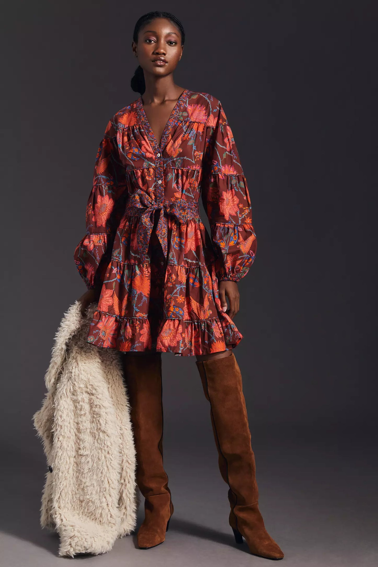 Farm Rio Button-Front Orange Floral Dress size XS