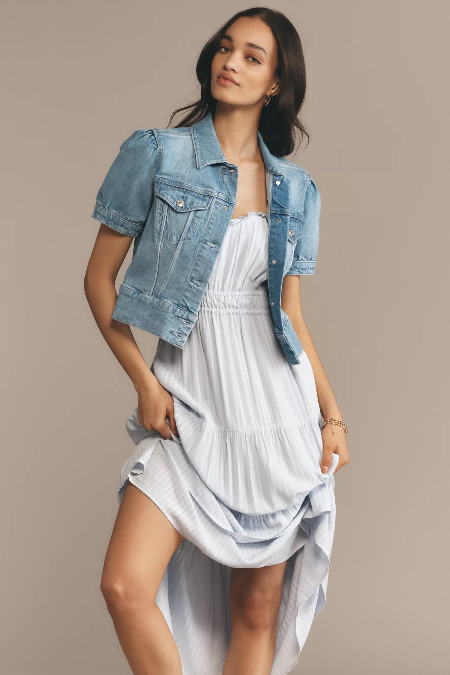 Paige Kendra Short-Sleeve Crop Denim Jacket size M