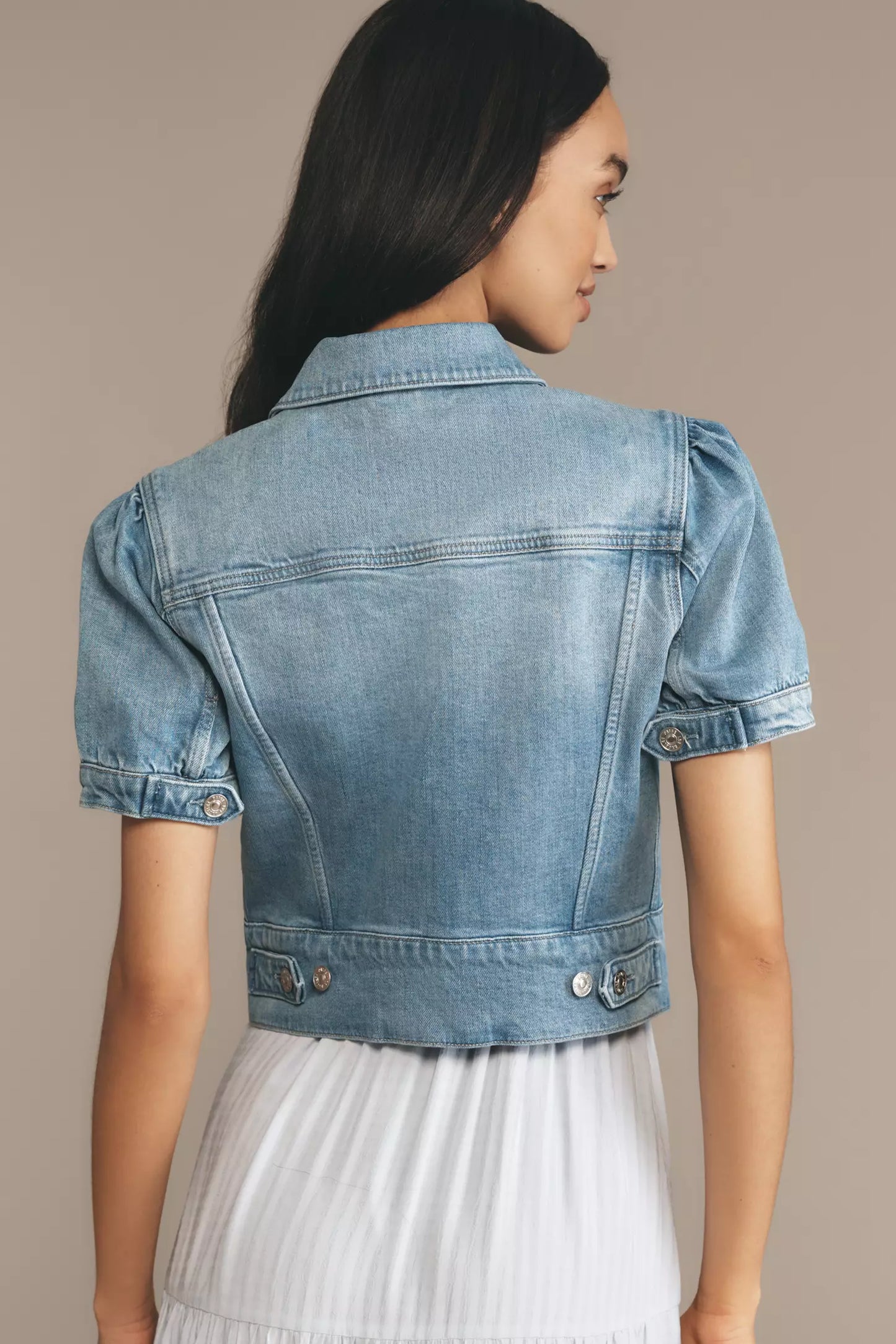 Paige Kendra Short-Sleeve Crop Denim Jacket size M