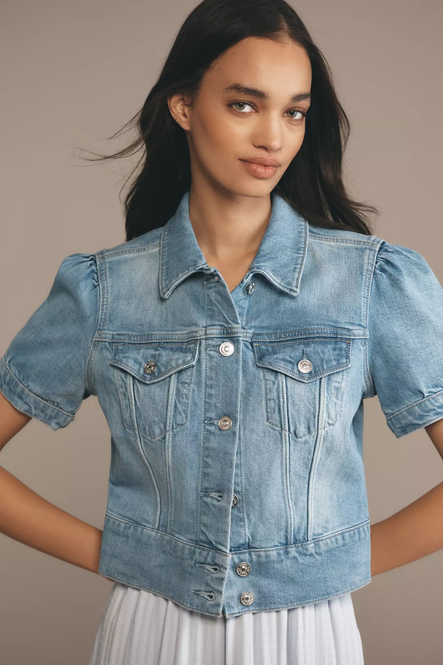 Paige Kendra Short-Sleeve Crop Denim Jacket size M