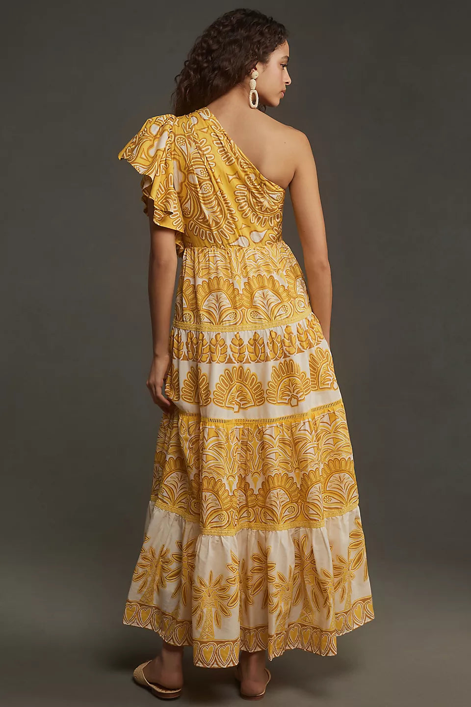 Farm Rio Yellow Ainika Tapestry One Shoulder Maxi Dress size XS