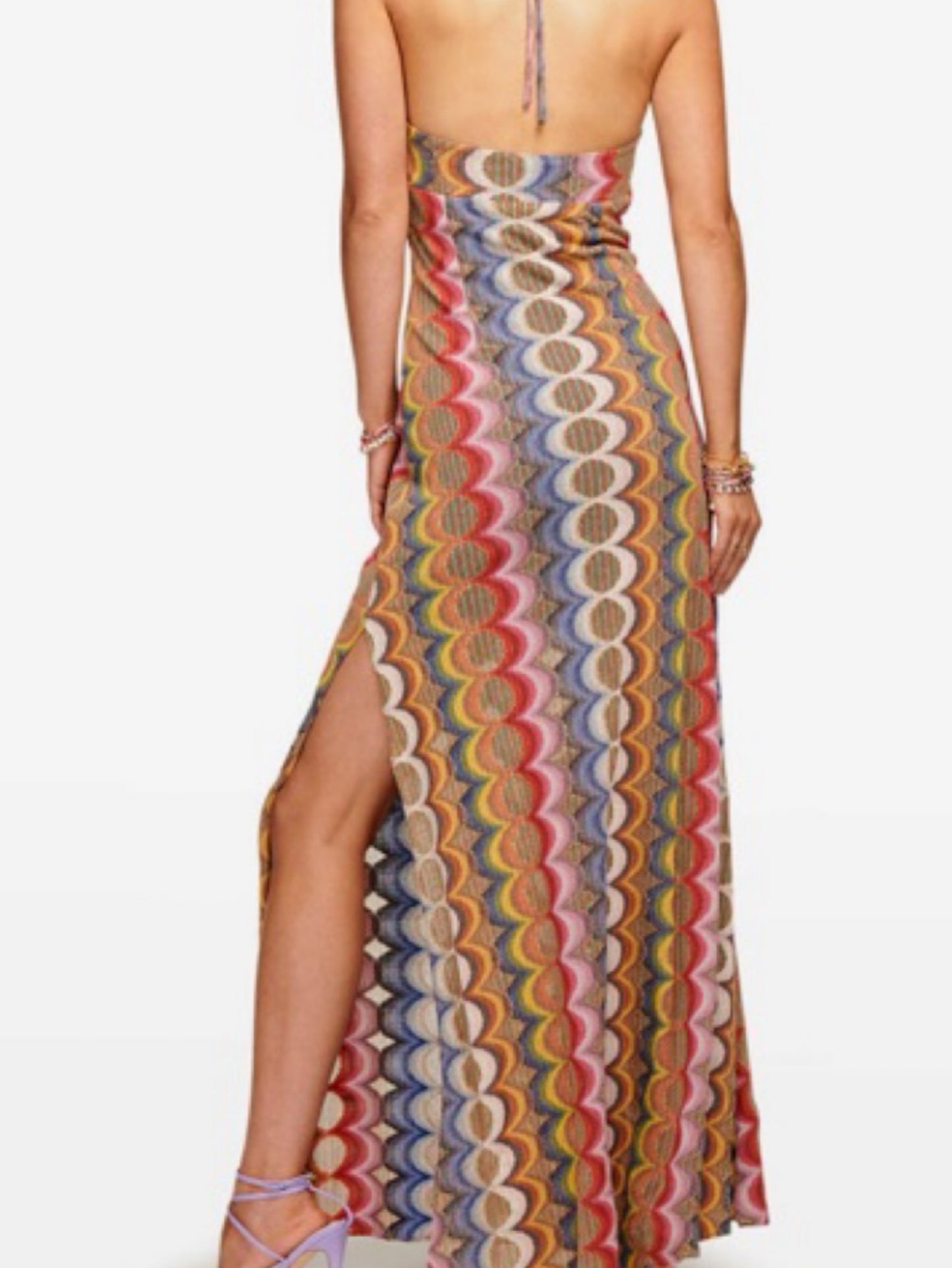 Ramy Brook Myrtle Metallic Groovy Halter Dress size L