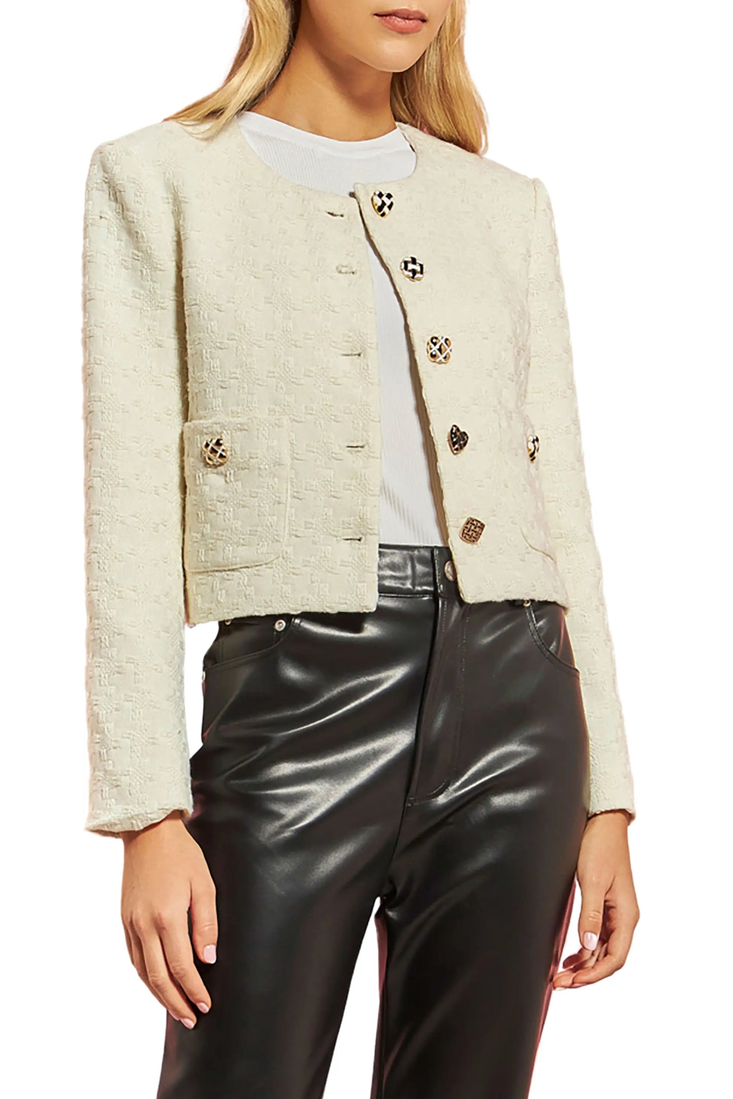 English Factory Cropped Textured Houndstooth Jacket size S