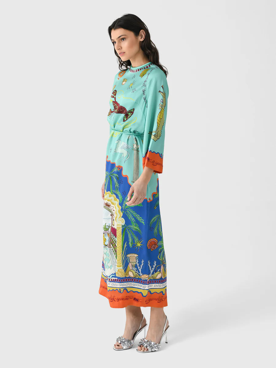 Alemais Surrealist Summer Midi Silk Dress size US 4