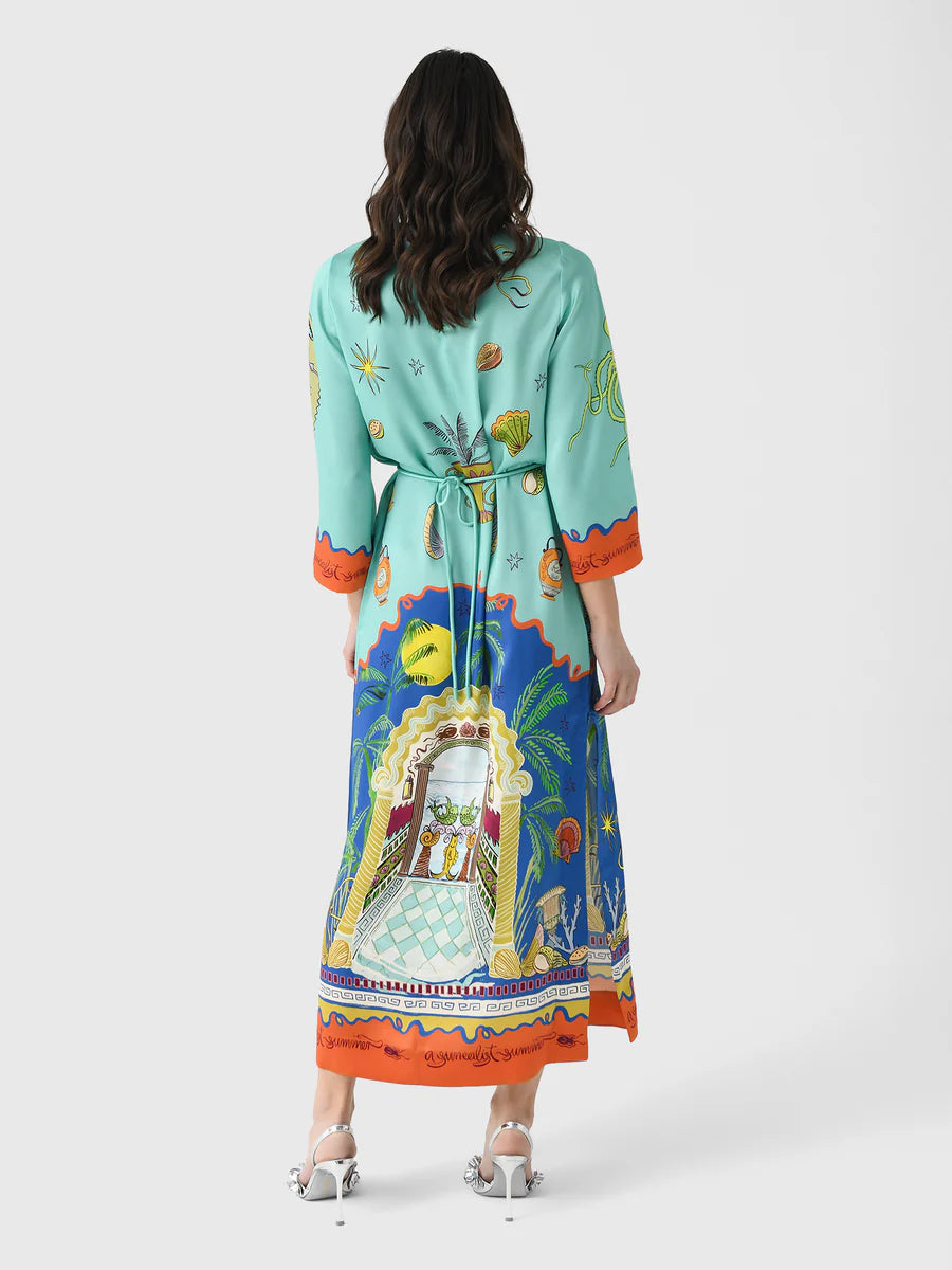 Alemais Surrealist Summer Midi Silk Dress size US 4