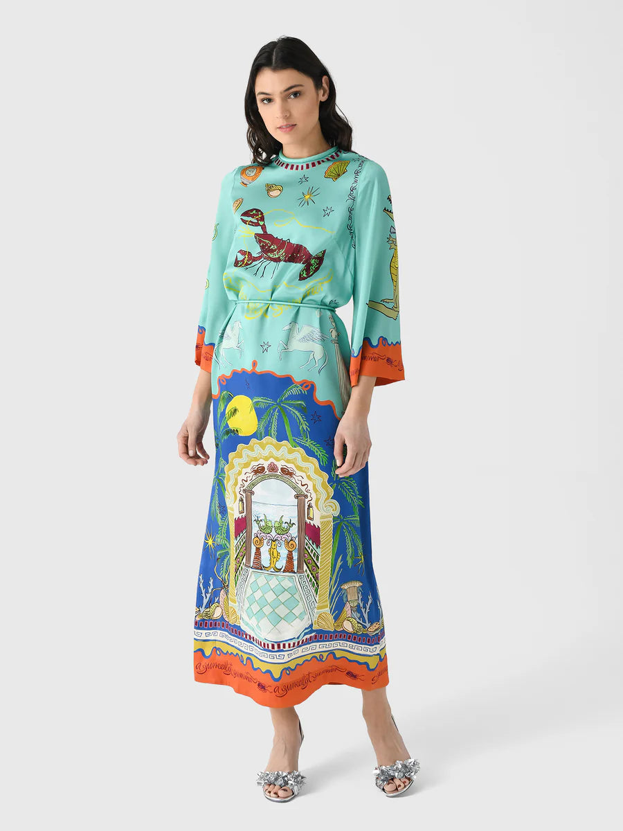 Alemais Surrealist Summer Midi Silk Dress size US 4