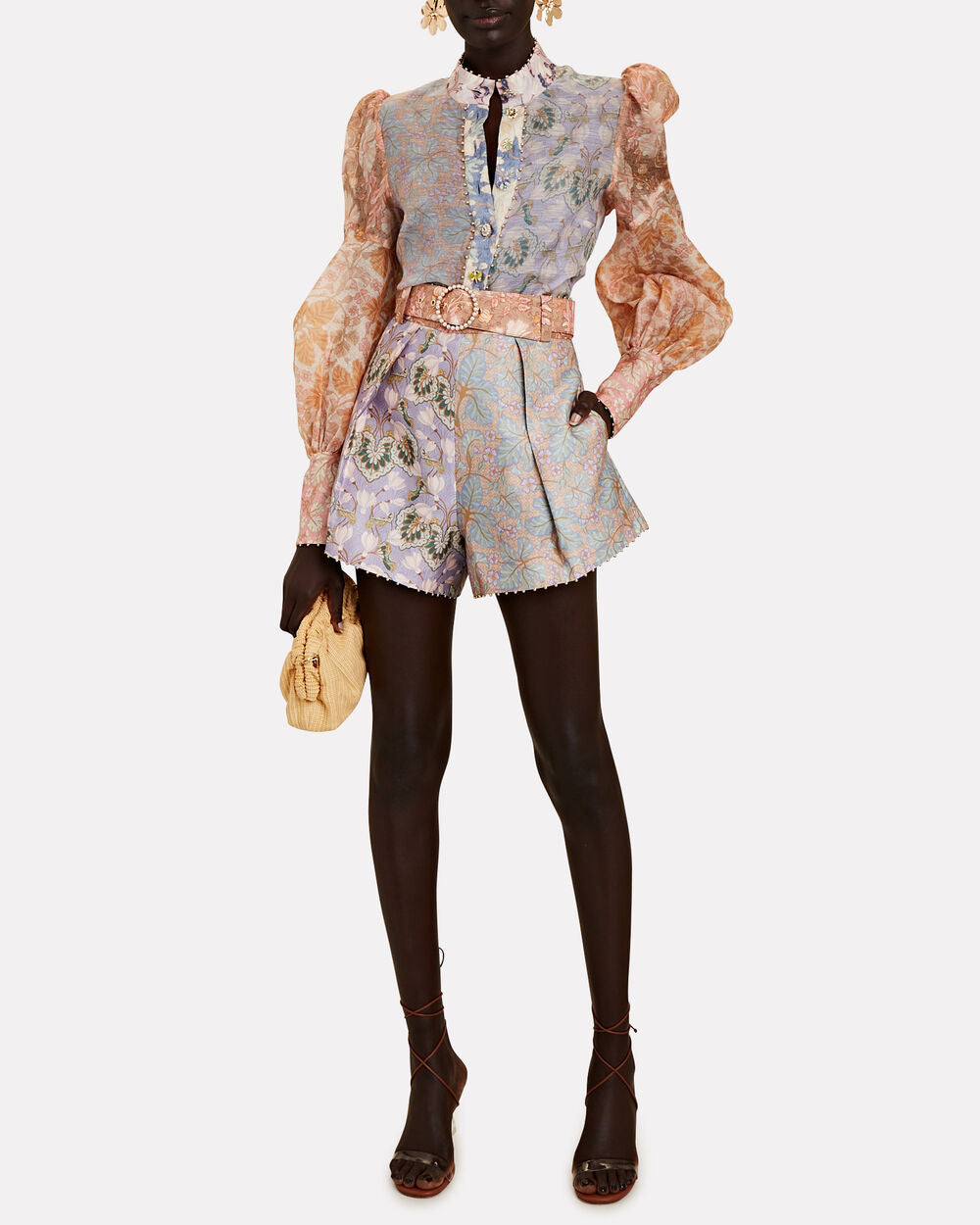 ZIMMERMANN Kaleidoscope Belted Silk-Cotton Shorts size 2 (M)
