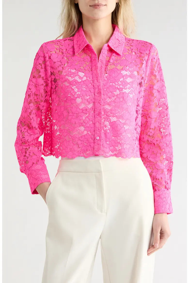 L'Agence Akemi Lace Crop Button-Up Shirt size L