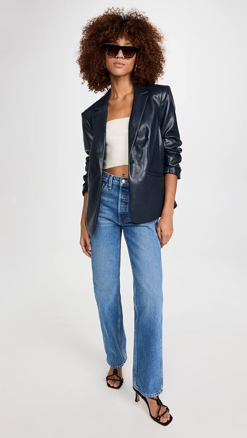 Cinq a Sept Kylie Vegan Leather Blazer in Navy size 2