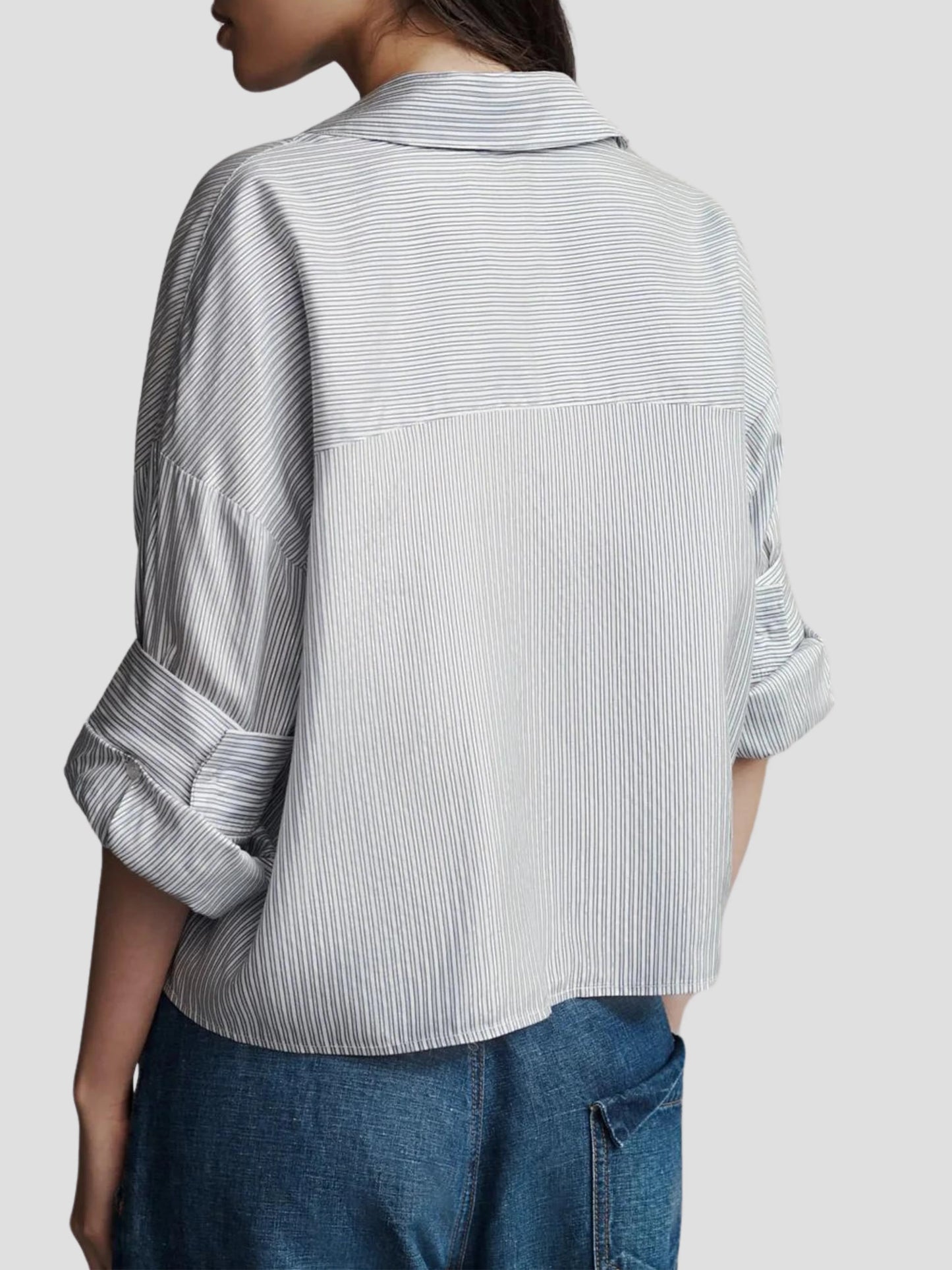 TWP Next Ex Silk Voile Cropped Shirt in Indigo Metallic Stripes size XS/S