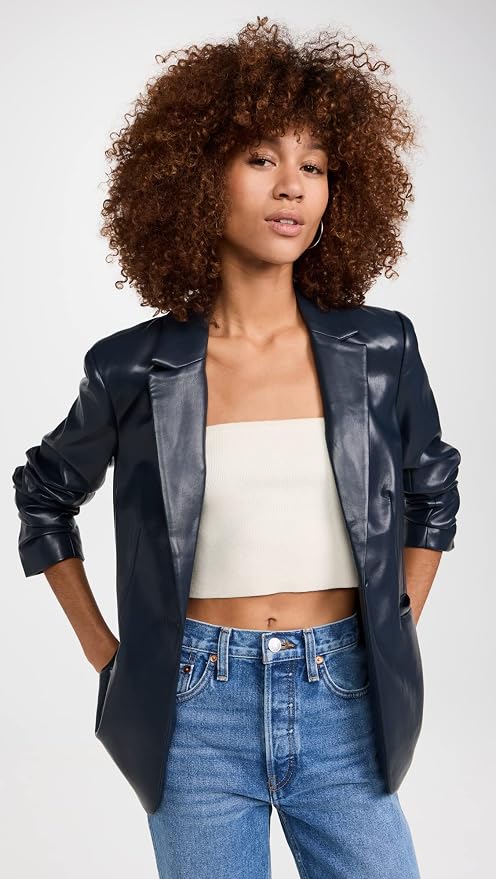 Cinq a Sept Kylie Vegan Leather Blazer in Navy size 2